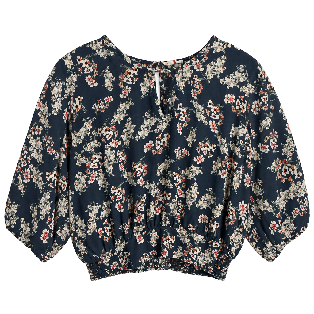 Sienna Sky Women's Blue Floral Smocked Hem Blouse with Flutter Sleeves 1