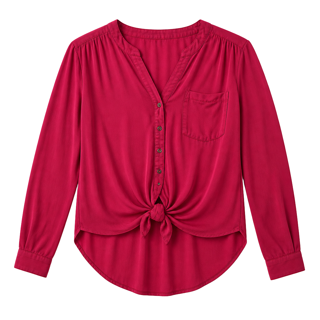 Candie's Women's Medium Burgundy Pink Roll Tab Sleeve V-Neck Tie Front Blouse 1