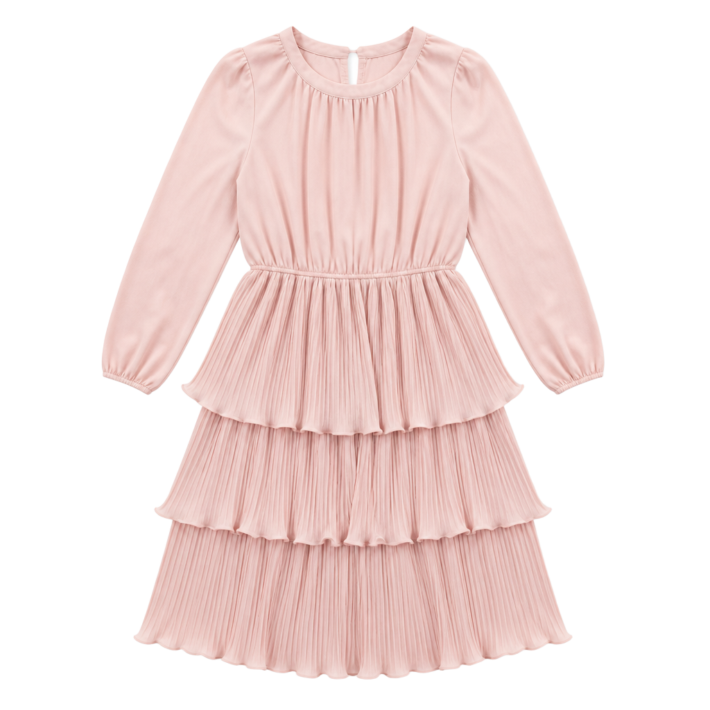ZESICA Women's Long Sleeve Crew Neck Ruffle Tiered Chiffon Midi Dress 1