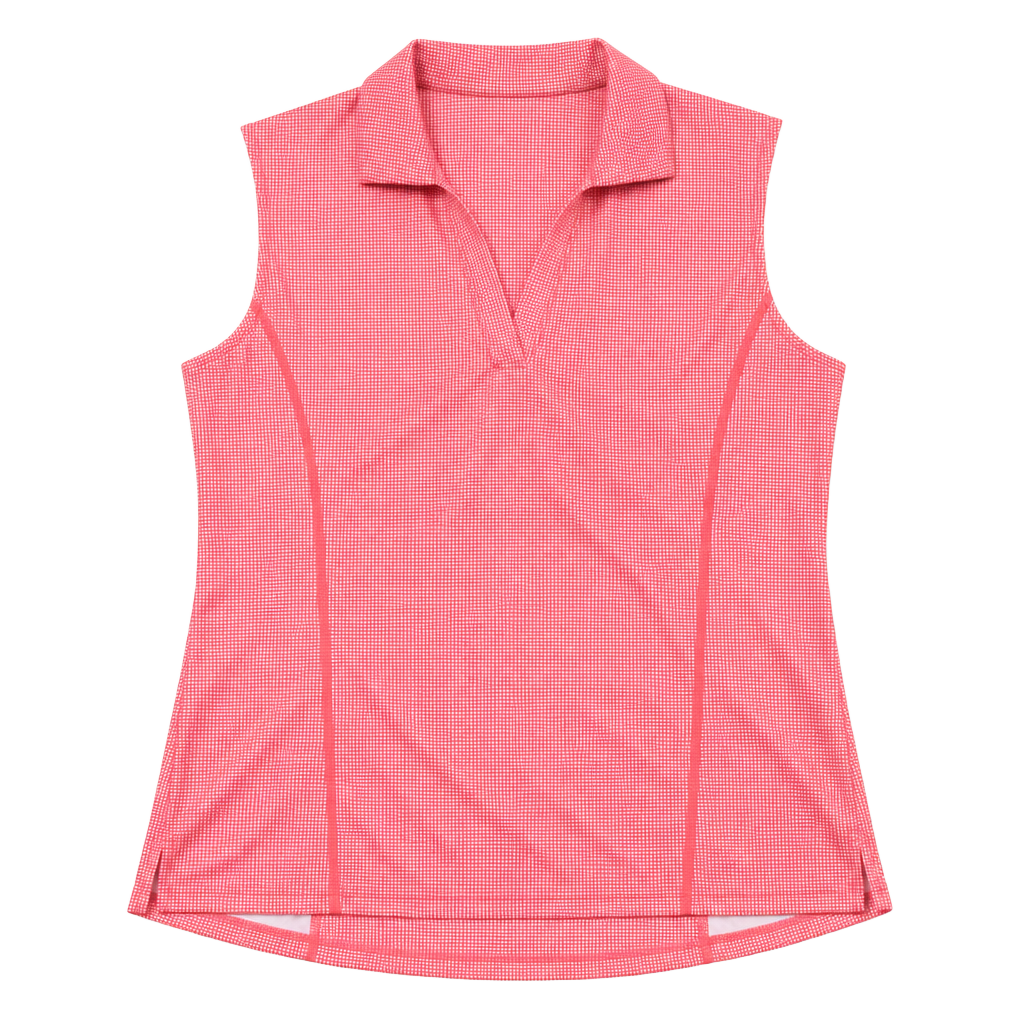 PGA TOUR Women's Airflux Sleeveless Gingham Golf Polo Shirt, Hot Coral 1