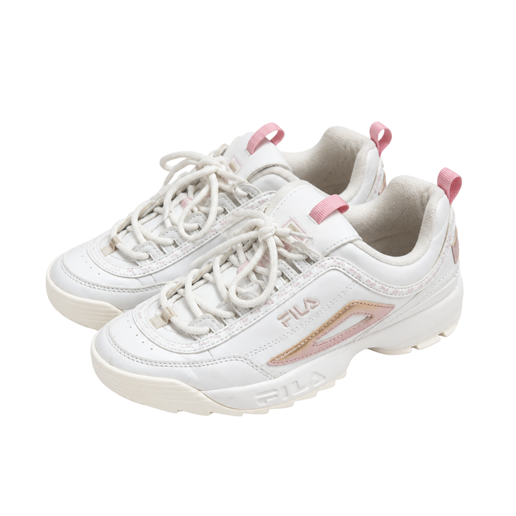 Fila Disruptor II Premium Repeat Sneakers White/Pink/Gold Women's Size 7 1