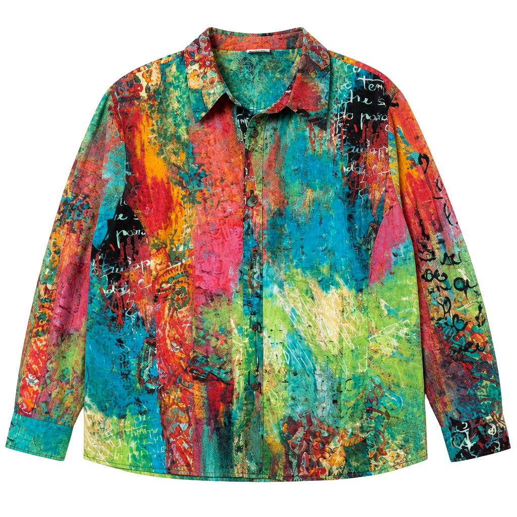 Chico's Multi-Color Abstract Script Print Cotton Long Sleeve Button-Up Shirt Size 3 1