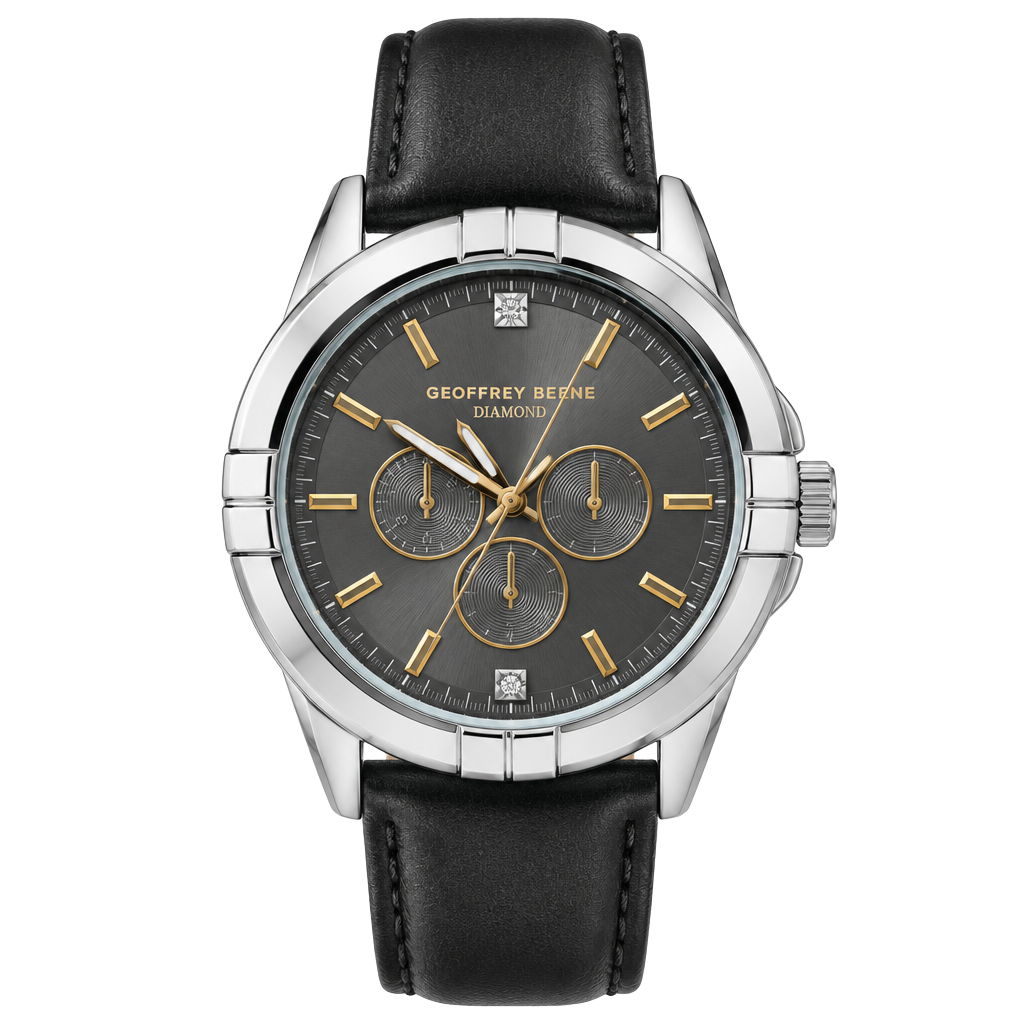 Geoffrey Beene GBA0031GU Men's Gunmetal Diamond Accent Watch Black Leather 1