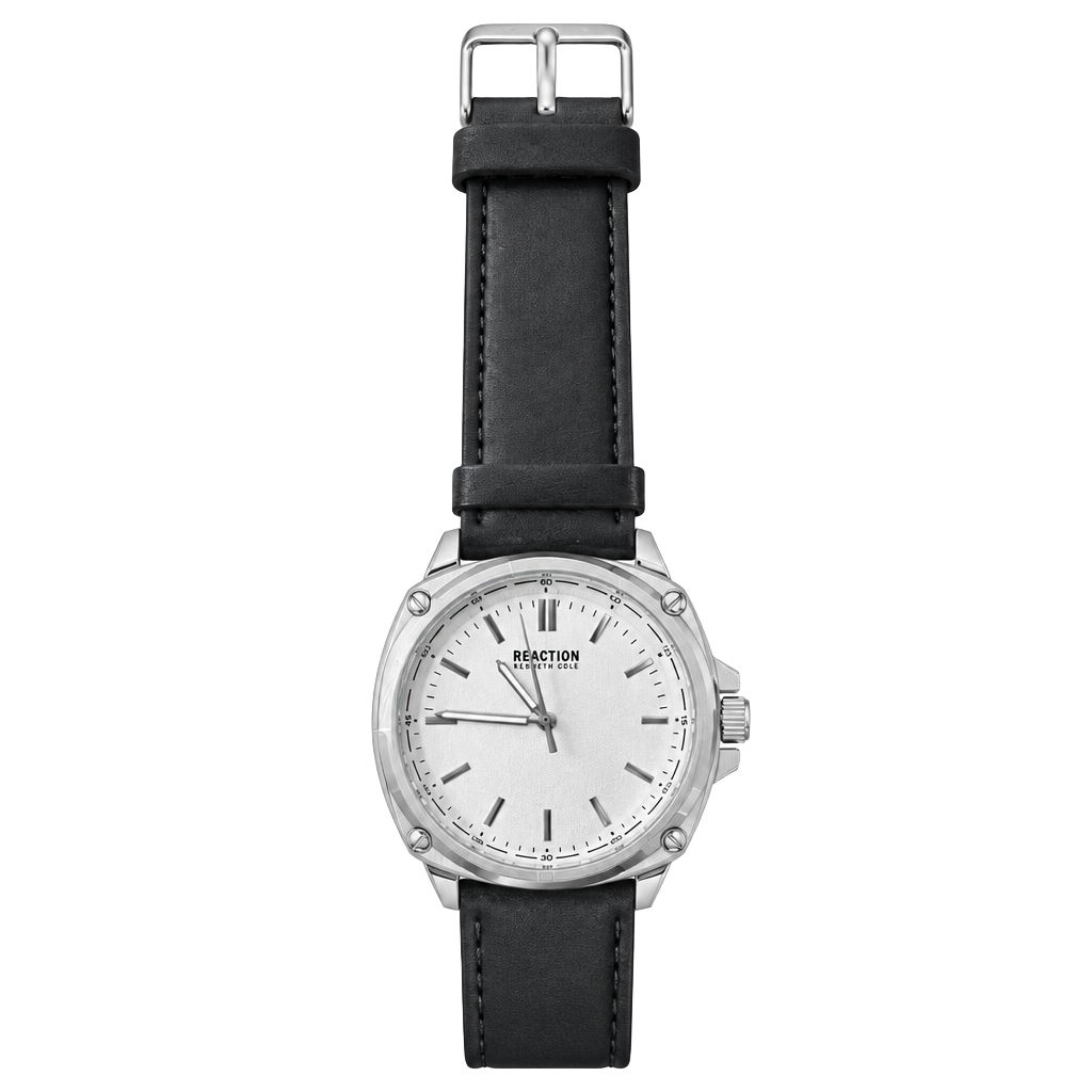 Kenneth Cole Reaction Watch GA70098 Silver Dial Black Leather Strap 1