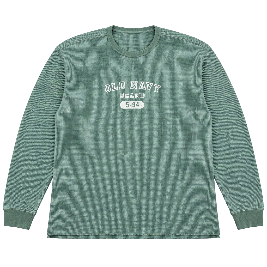 Vintage Old Navy Thermal Long Sleeve Shirt Size L Sage Green Made In USA 1