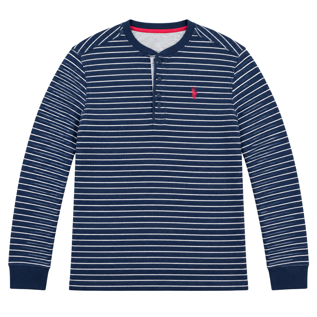 U.S. Polo Assn. Striped Thermal Henley Size M Blue 1