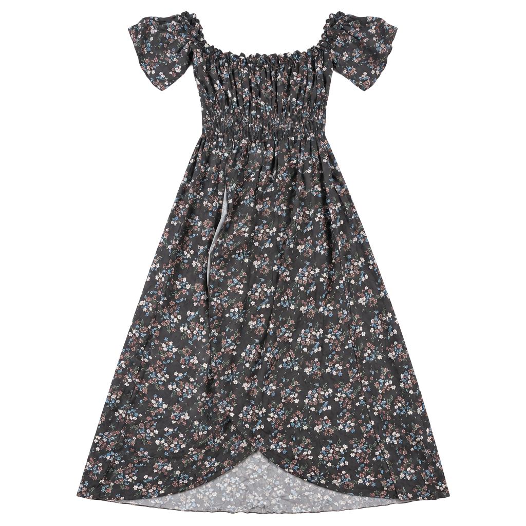 Made In Italy Floral Maxi Dress Brown Off Shoulder Size M 1
