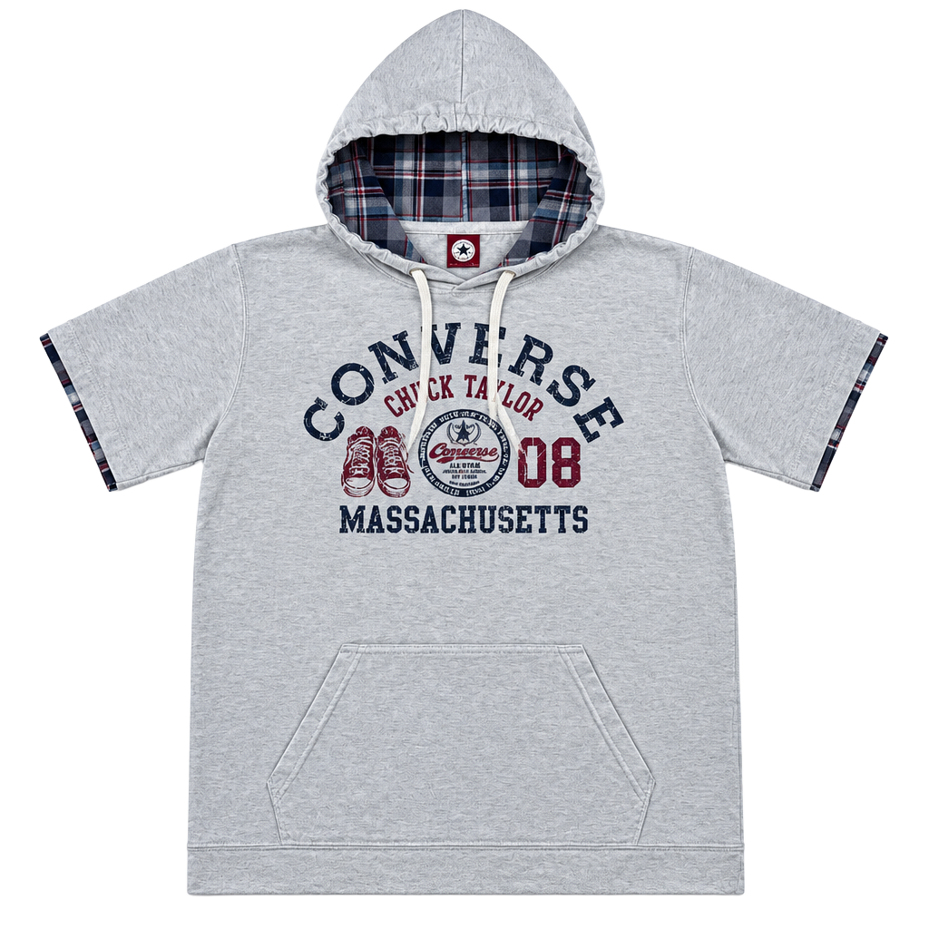 Women’s Converse Short Sleeve Hoodie Size LL Gray Chuck Taylor Massachusetts 08 1