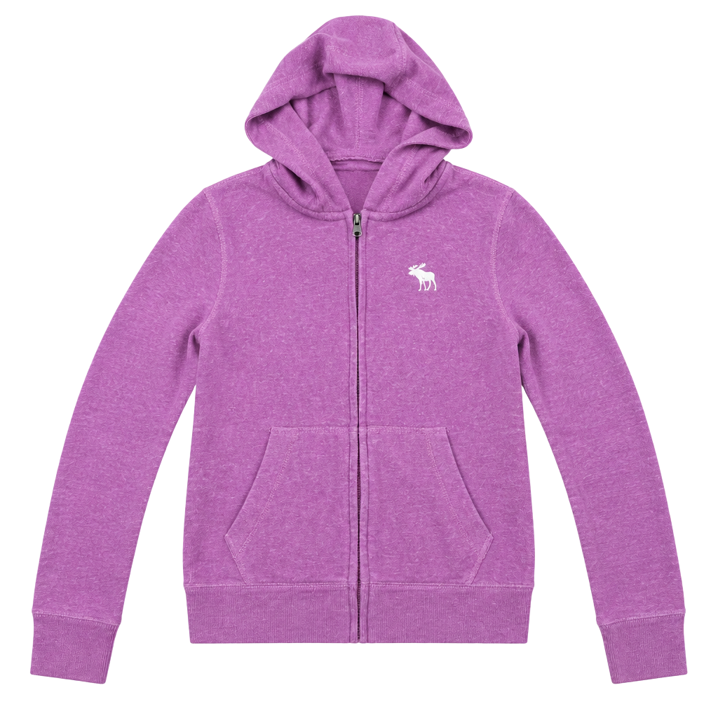 Abercrombie Kids Zip-Up Hoodie Size 9/10 Purple Towel Terry Logo Back 1