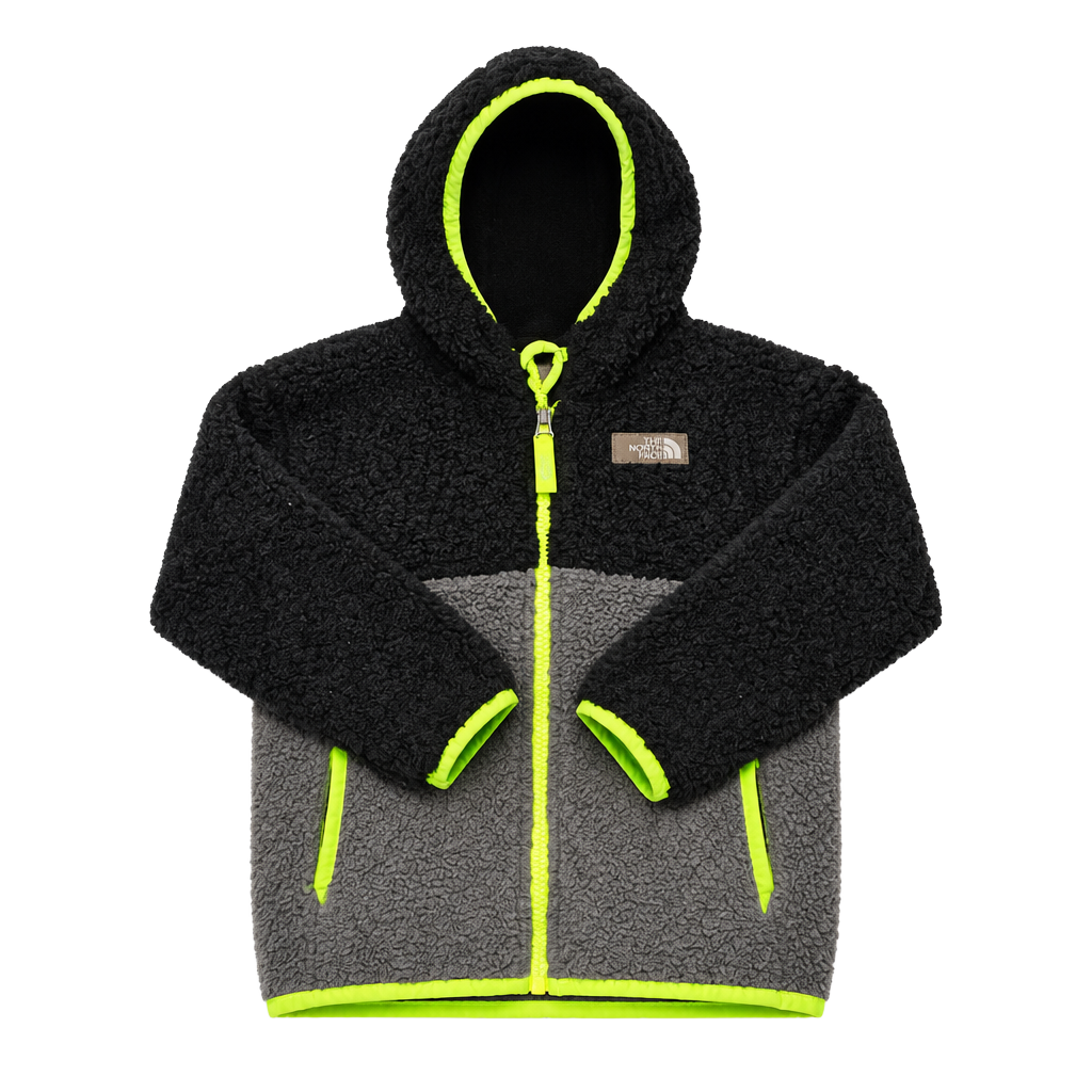 The North Face Fleece Hooded Jacket Size 5/5 Black Gray Neon Green 1