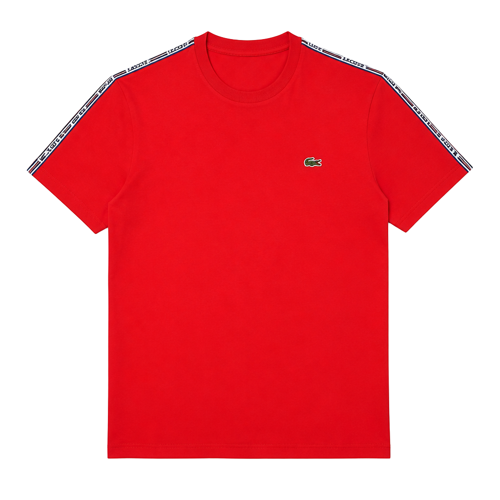 Lacoste Red Short Sleeve Crewneck Tee with Tape Detail 1