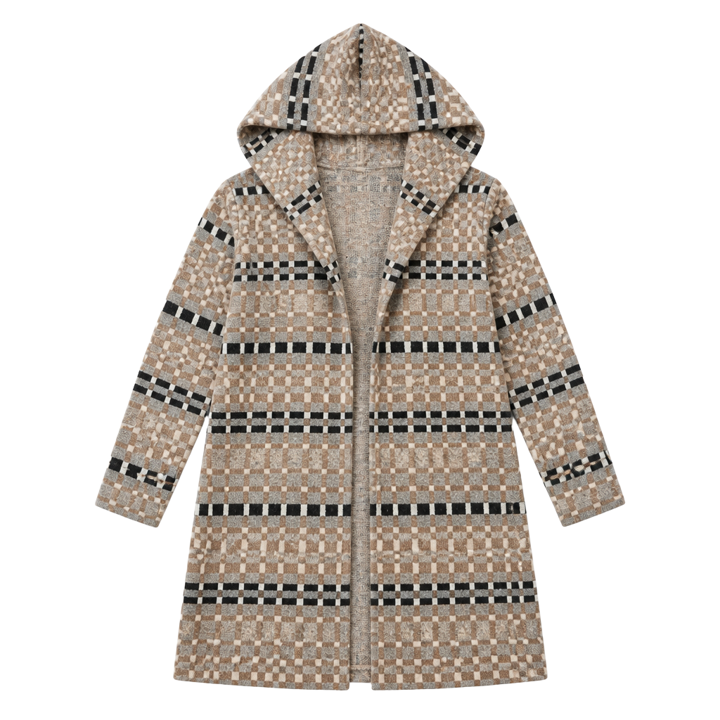 Field Flower Hooded Cardigan Plaid Boho Aztec Knit Coat 1