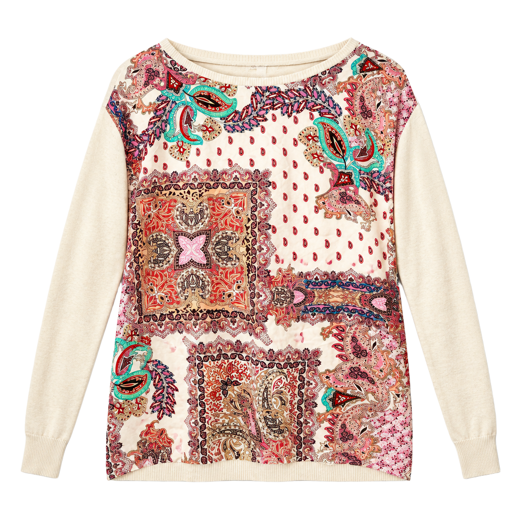Johnny Was Elodie Scarf Pullover Top Size L Silk Cashmere Paisley 1