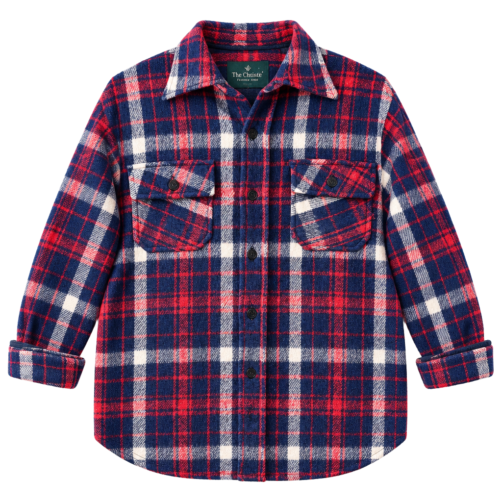 1970s Wool Plaid Shirt Jacket Red Blue Brewster 1