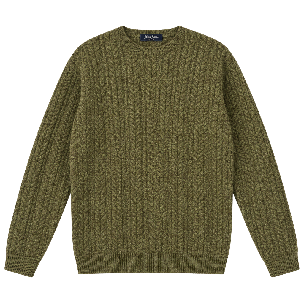 Neiman Marcus Cable Knit Sweater Size XL Green 100% Cashmere Made in Italy 1