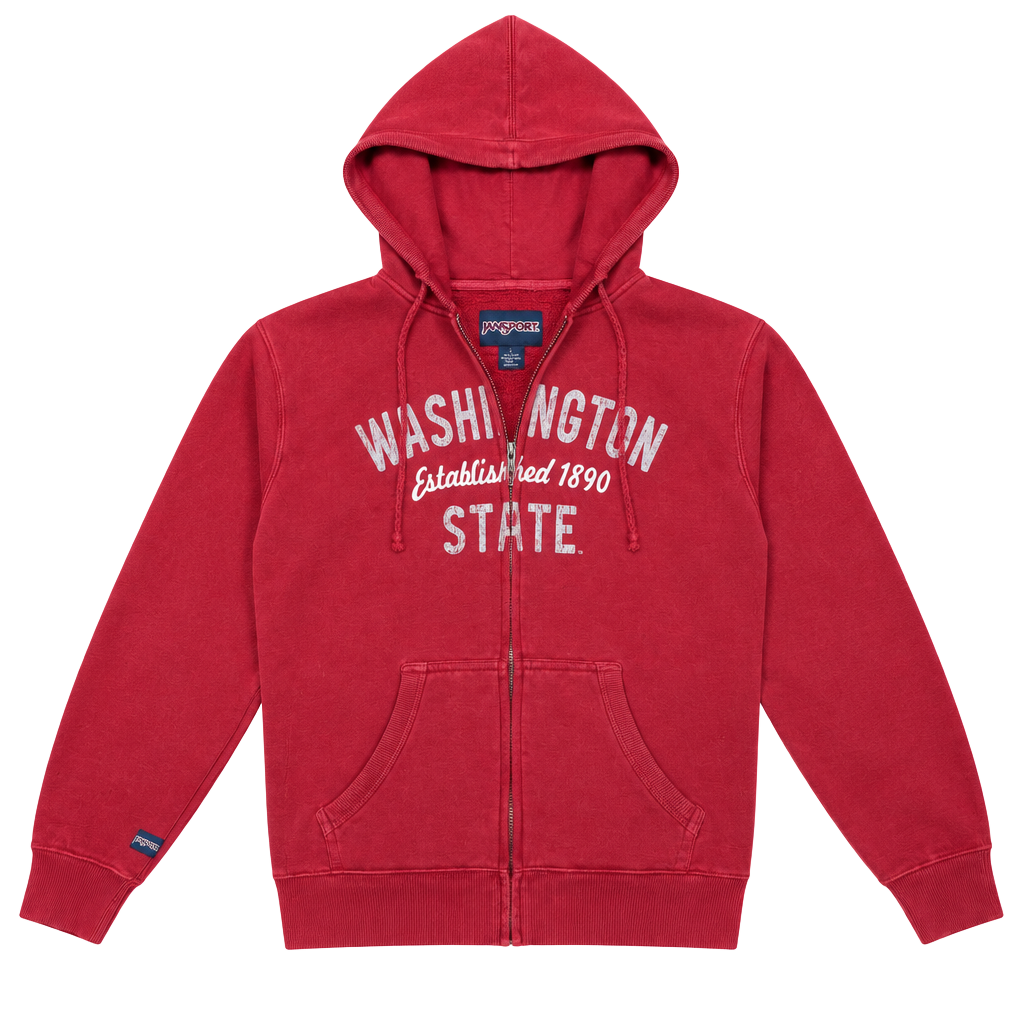 JanSport Washington State Zip Hoodie Size L Red College Spellout 1