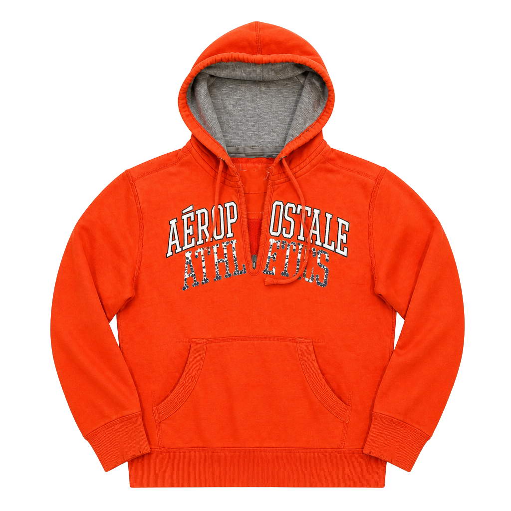 Vintage Aeropostale Athletics Distressed Quarter-Zip Orange Hoodie 1