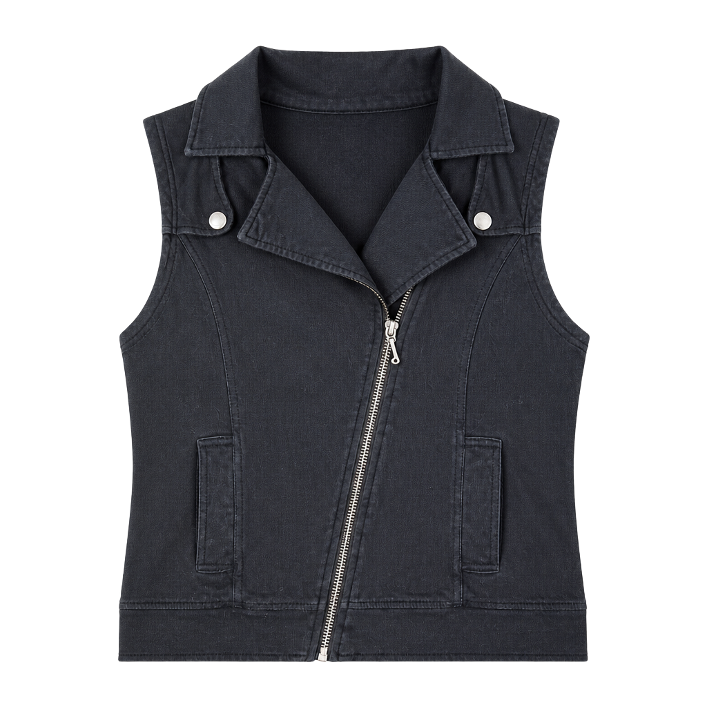 Juicy Couture Black Sleeveless Full-Zip Moto Style Fleece Vest 1