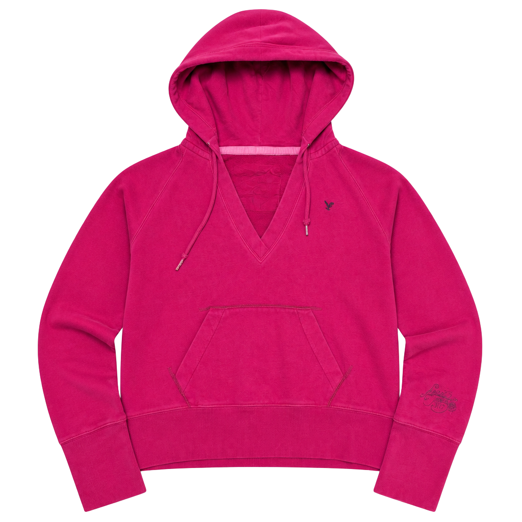 American Eagle Pink V-Neck Pullover Hoodie Size L 1