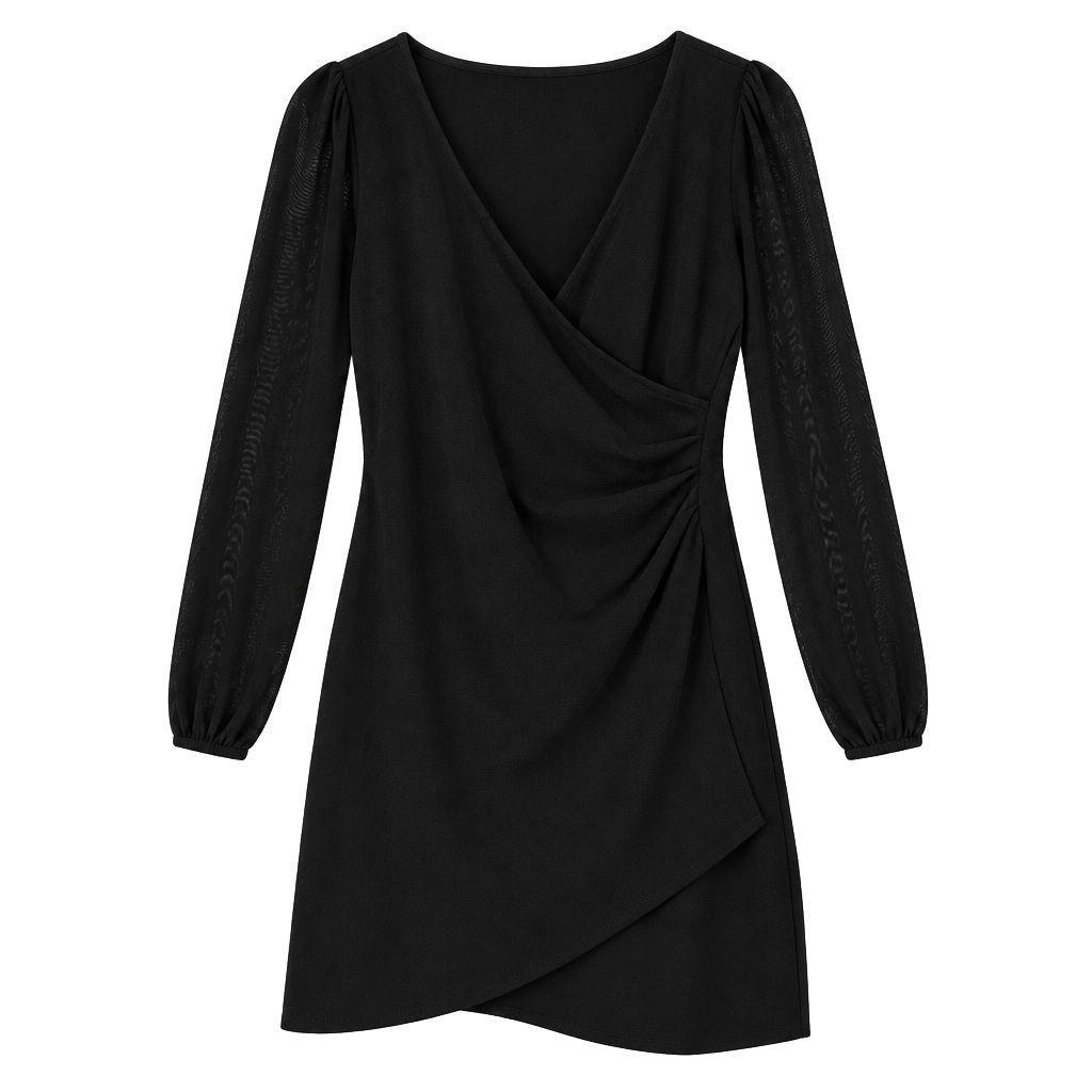 Almost Famous Long Sleeve Wrap Dress Size XL Black 1