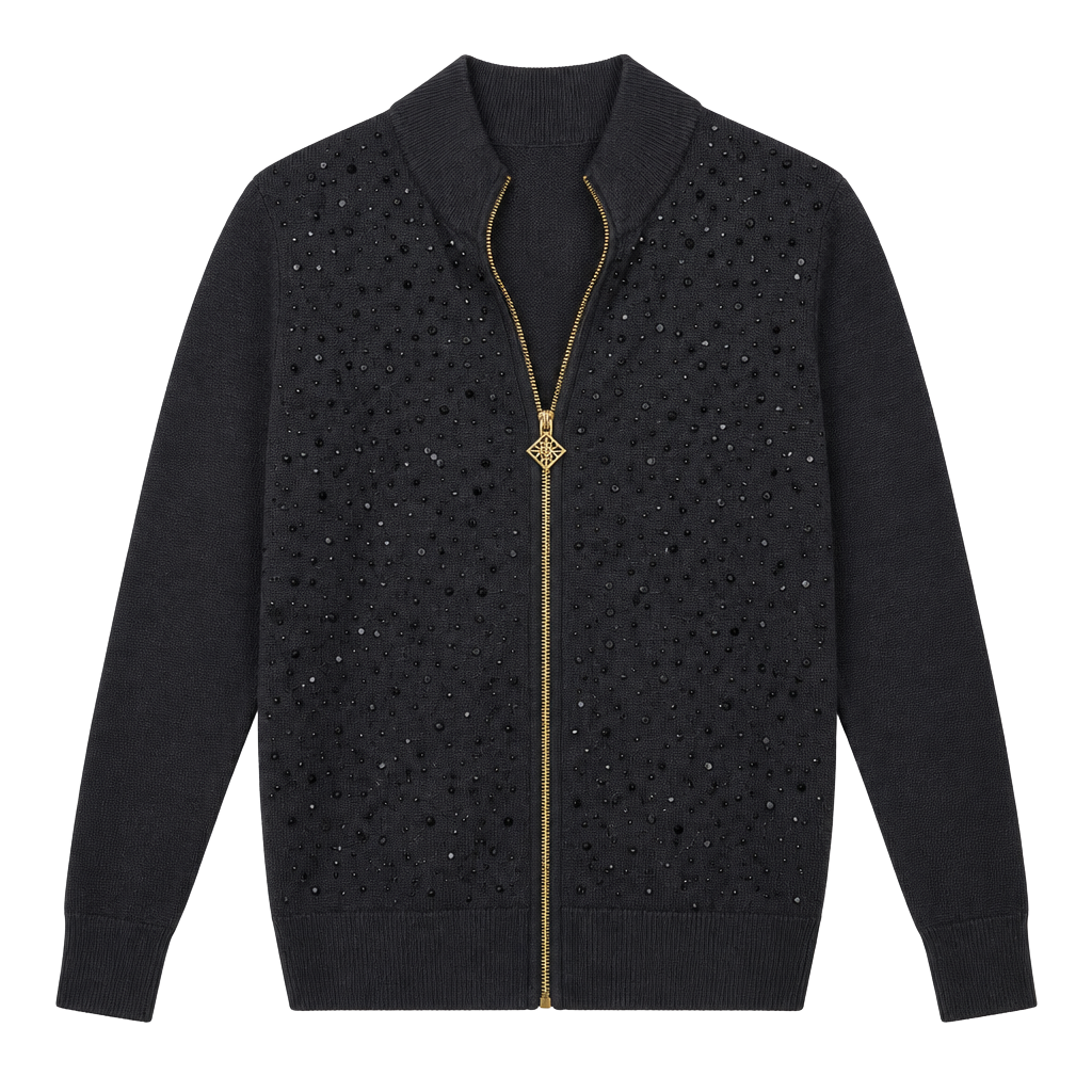 Anne Klein Full Zip Sweater Size L Black Rhinestone 1