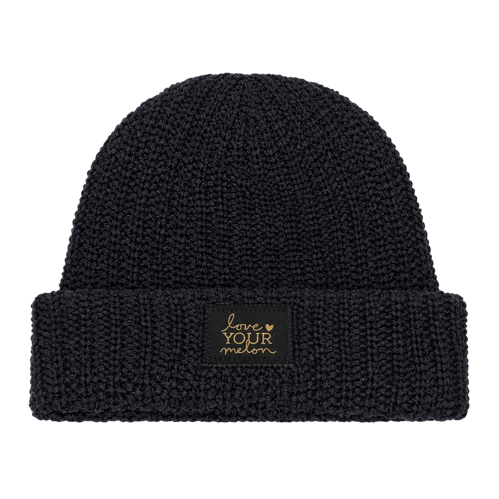 Love Your Melon Black Ribbed Knit Cuffed Beanie Hat 1
