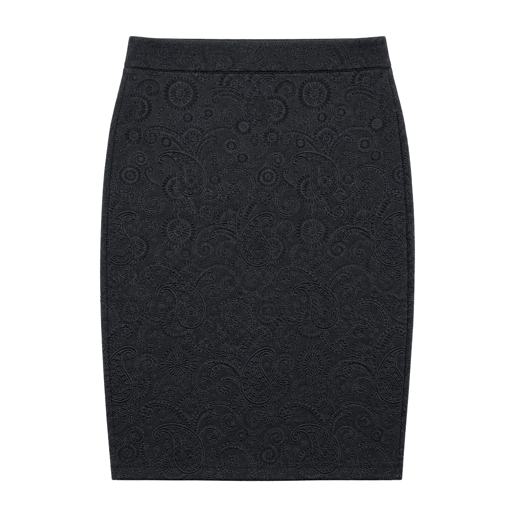 One Step Pencil Skirt Size M Black Paisley Textured 1