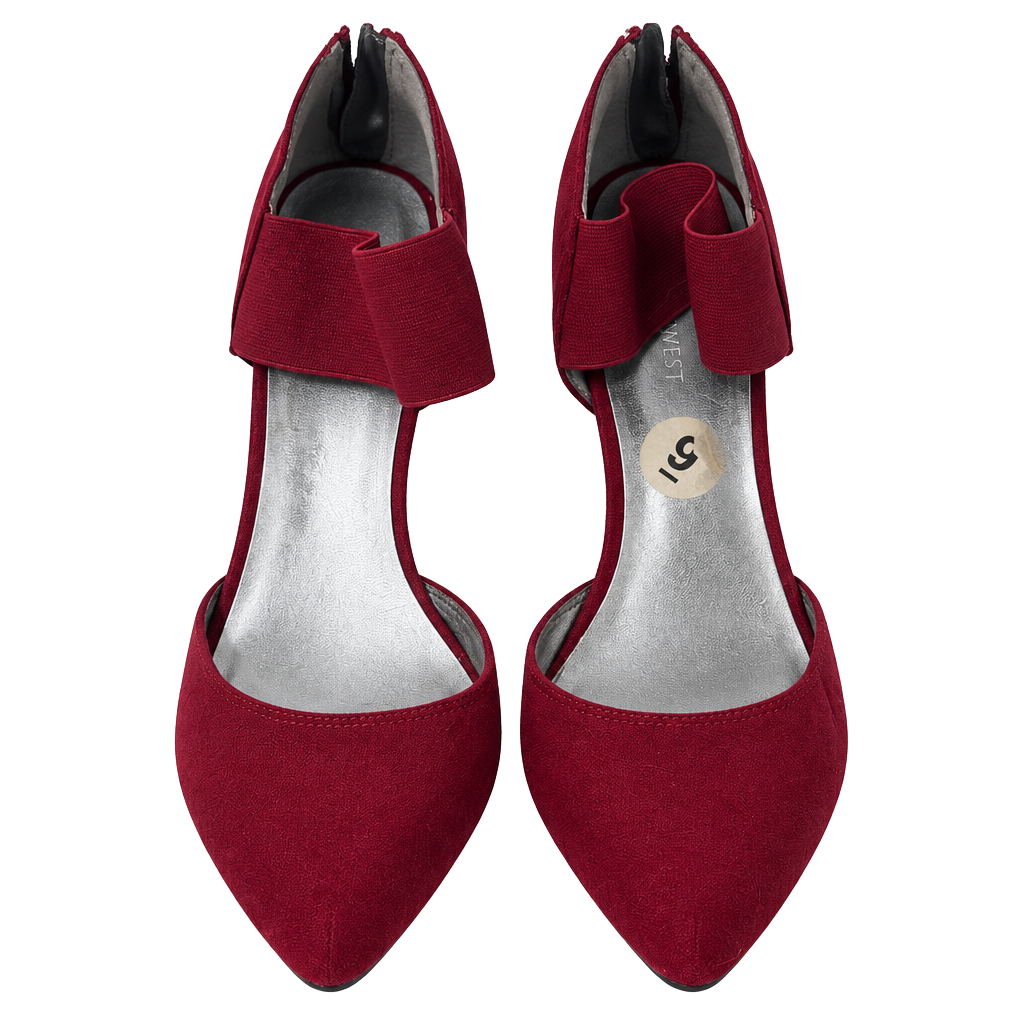 Nine West Heels Size 9 Red Suede Pointed Toe Zip Back 1