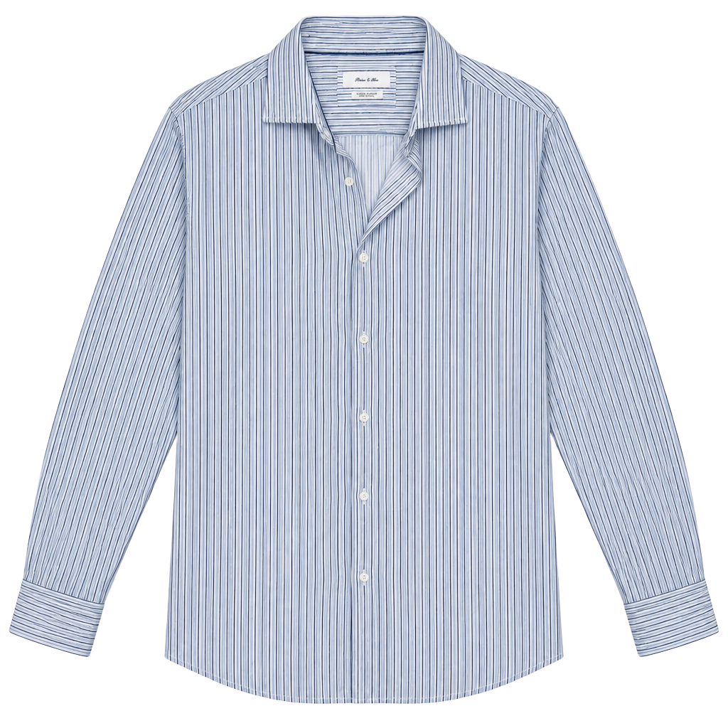 Porter & Ash Dress Shirt Size L Blue White Striped Kinetic Stretch 1