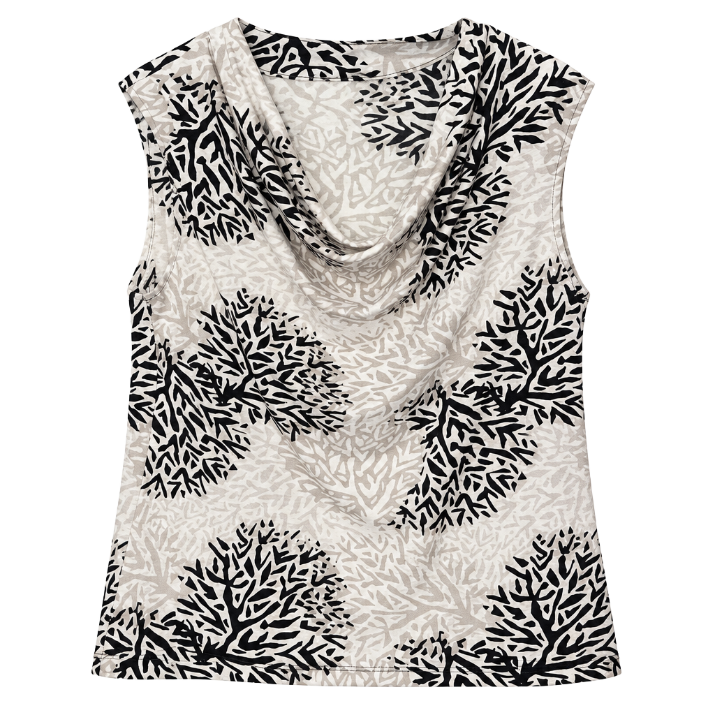 Jones New York Separates Cowl Neck Sleeveless Top Size L Black Beige 1
