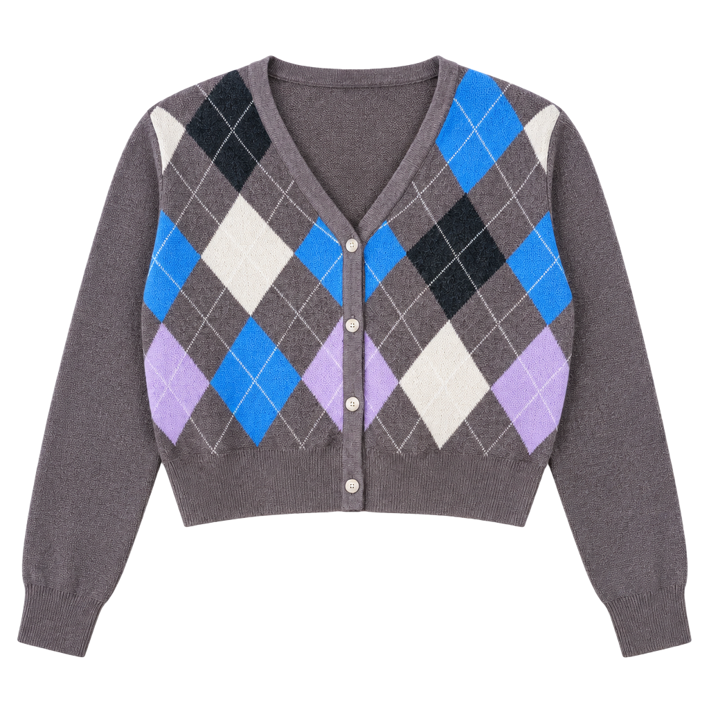 Shein Argyle Cardigan Size L Multi 1