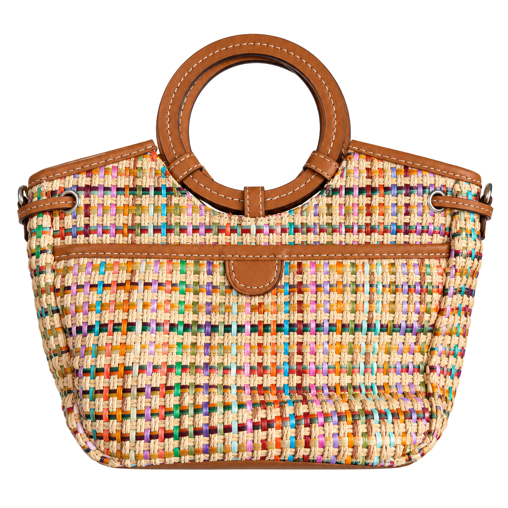 Fossil Woven Straw Multicolor Satchel Handbag 1