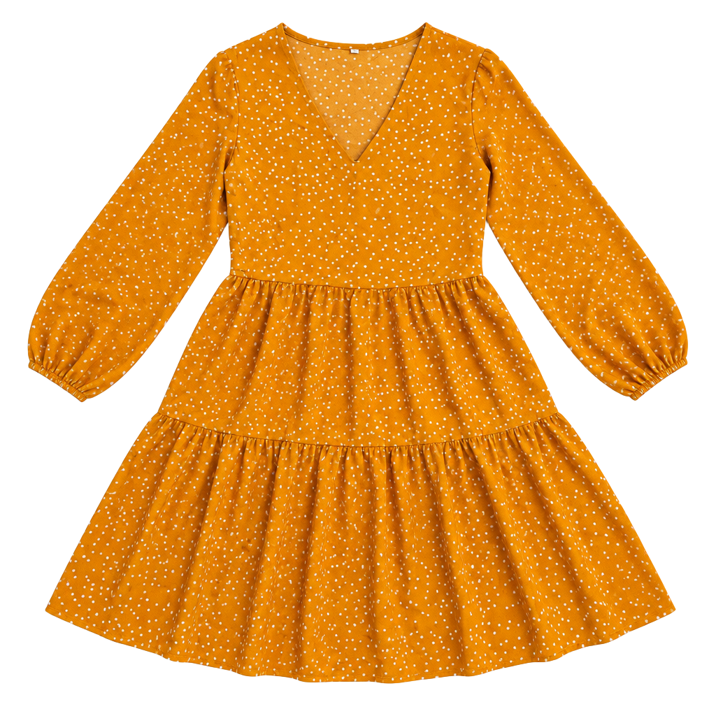 Unbranded Polka Dot Dress Size S Orange Long Sleeve Tiered Mini Fall 1
