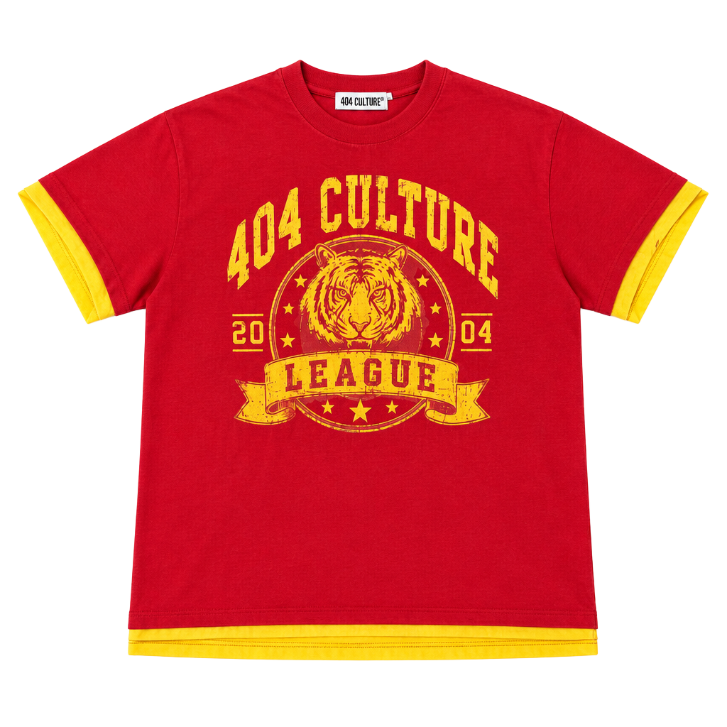 Instagram brand 404 Culture Tiger League Graphic Ringer Tee Size M Red Yellow 1
