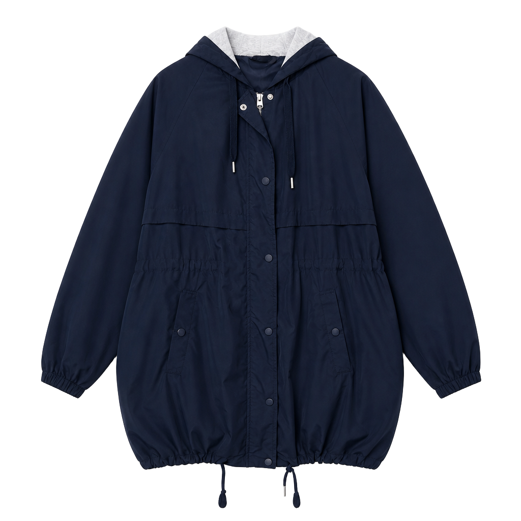 Divided H&M Navy Blue Hooded Anorak Rain Jacket with Gray Sweatshirt Lining Size 14 1