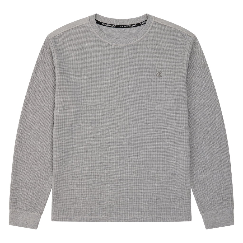 Calvin Klein Jeans Men's Grey Waffle Knit Long Sleeve Crewneck Sweater 1