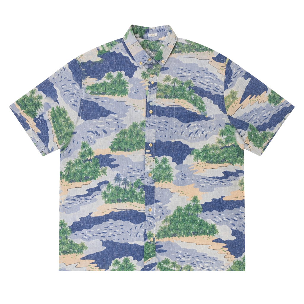Reyn Spooner XXL Tailored Hawaiian Shirt Tropical Island Palm Tree Print OF 1