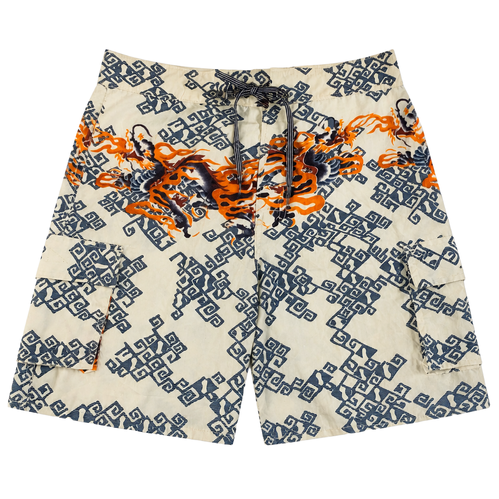 Reliq Industries Vintage Dragon Pattern Cargo Board Shorts 28-30” x 7” OF 1