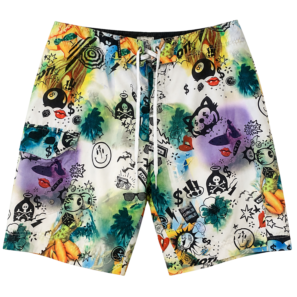 Vintage Eckō Unltd. All Over Graffiti Print Board Shorts Men’s Size 38” (OF) 1