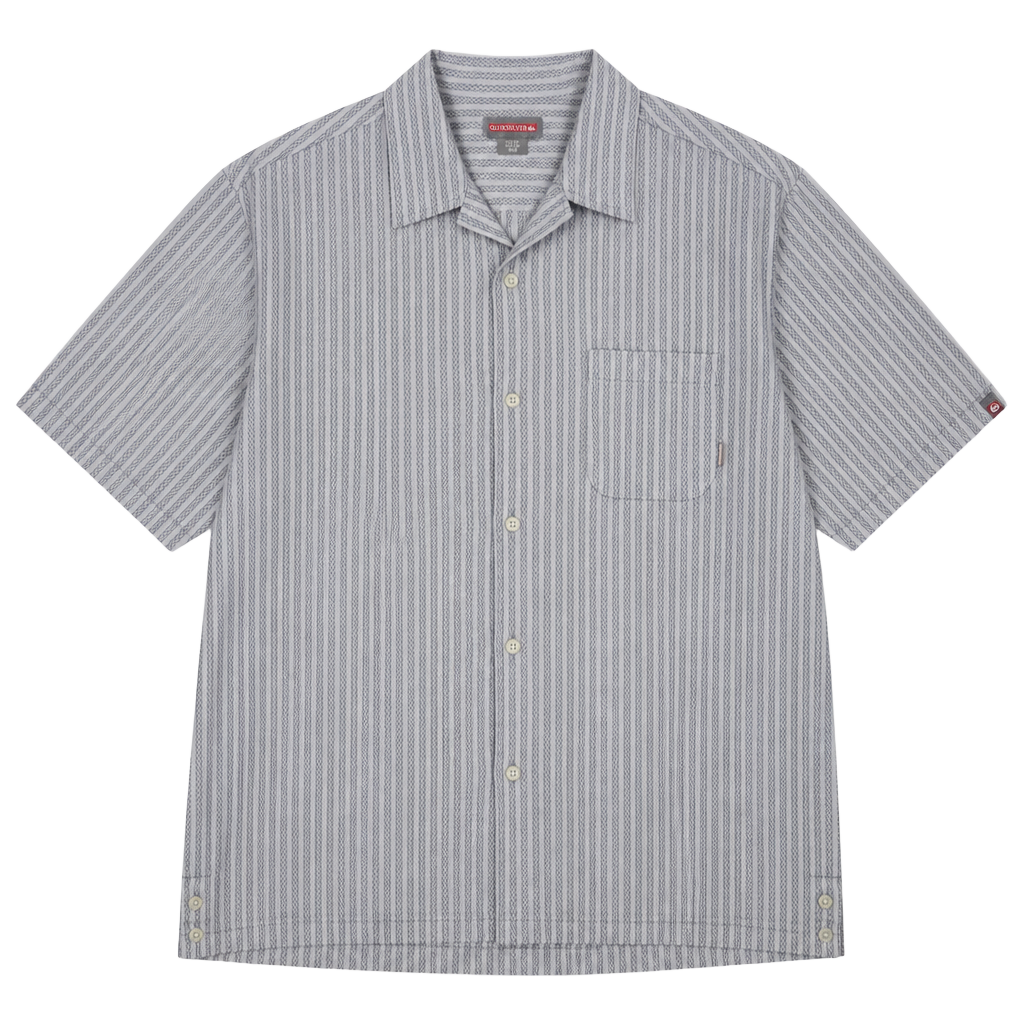 Vtg 00s Quiksilver Gray Vertical Stripe Short Sleeve Button Down Shirt Size XL (OF) 1