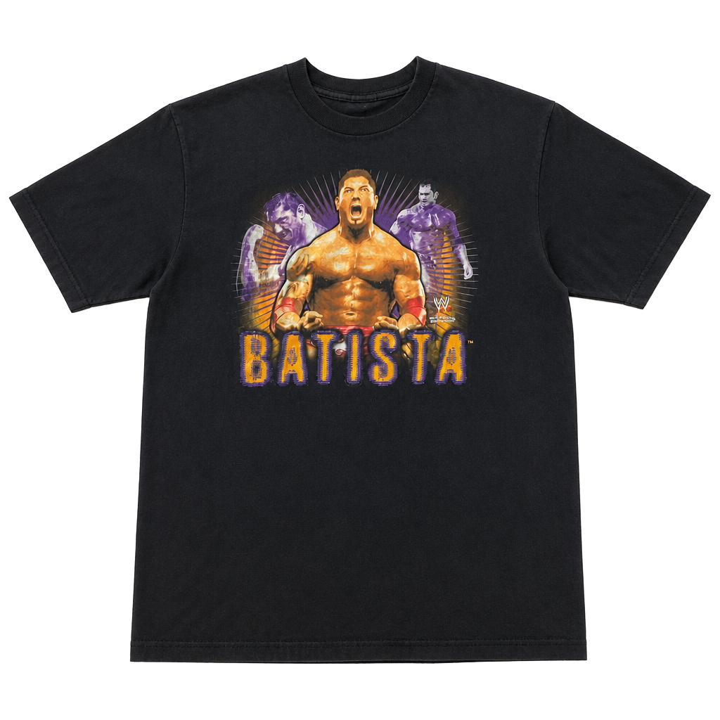 Vintage 2002 WWE Batista "Attitude Guaranteed" T-Shirt Size Medium, OF 1