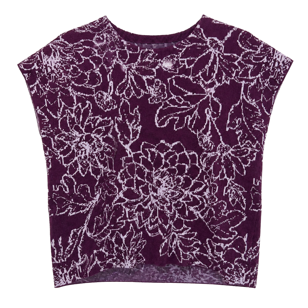 Cynthia Rowley Sleeveless Sweater Size L Burgundy Floral Knit Tank Top 1