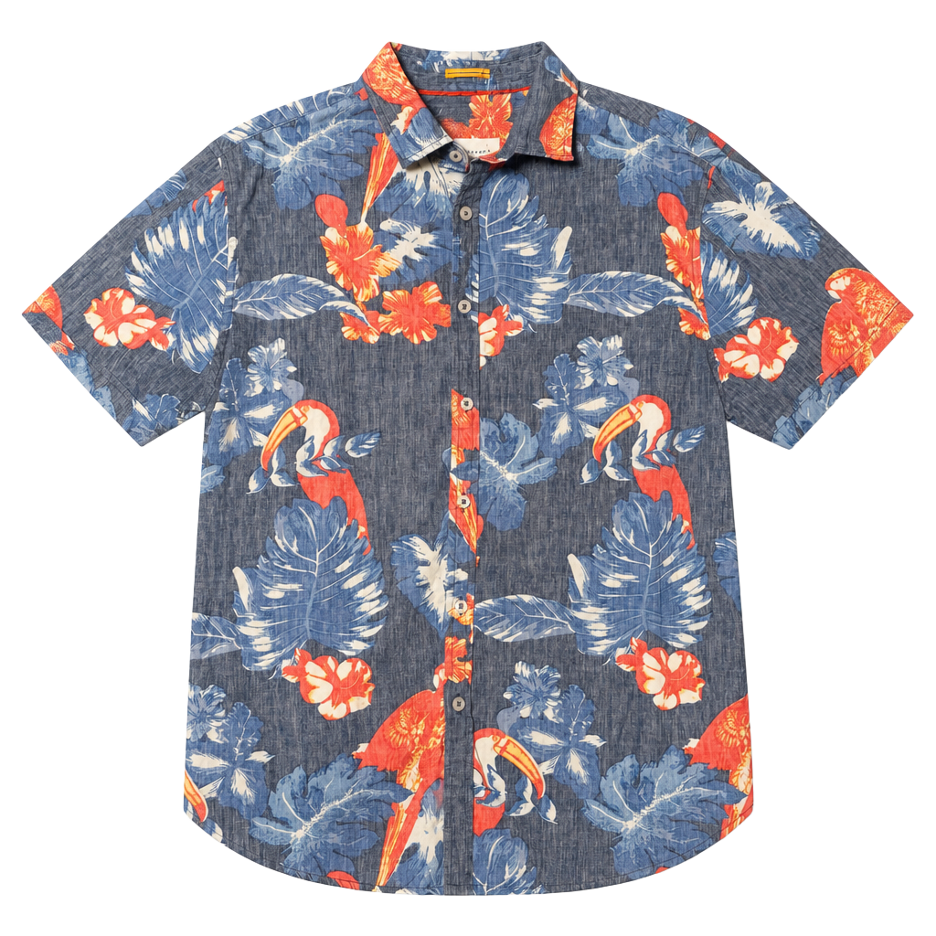 Denim & Flower Ricky Singh Mens L Tropical Parrot Toucan Hawaiian Shirt Slim Fit 1
