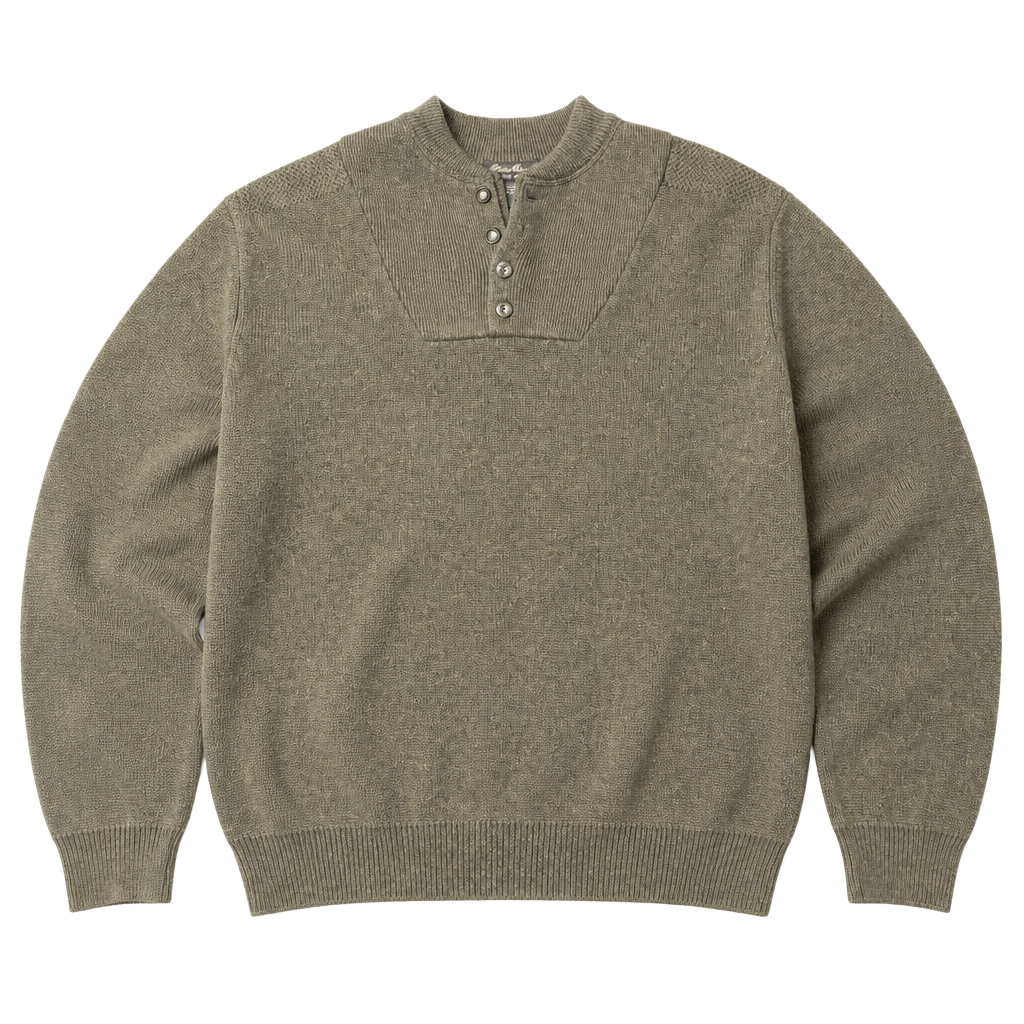 Eddie Bauer Mens Henley Sweater Olive Green 4 Button 100% Cotton Size L 1