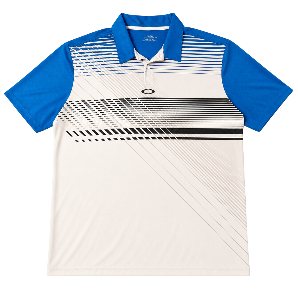 Oakley Men's Short Sleeve Performance Golf Polo Shirt Blue and White 1
