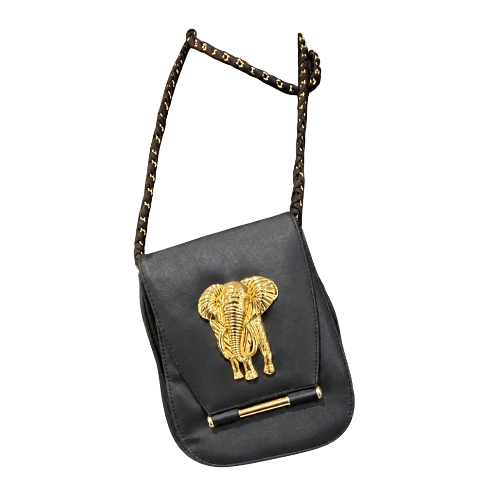 Vintage 1990’s Nima Black Gold Elephant Accent Crossbody Bag Handbag 1