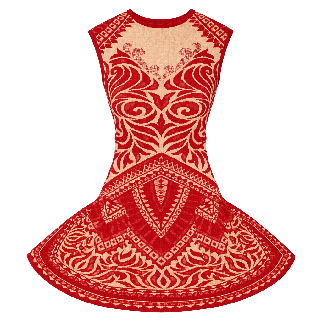 RVN Dress Size M Red White Knit Jacquard Mini Sleeveless 1