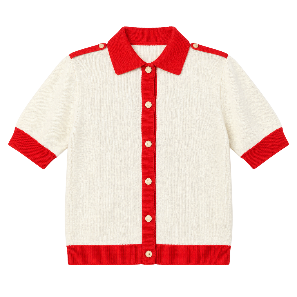 Neiman Marcus Short Sleeve Cardigan Sweater White Red Vintage 1