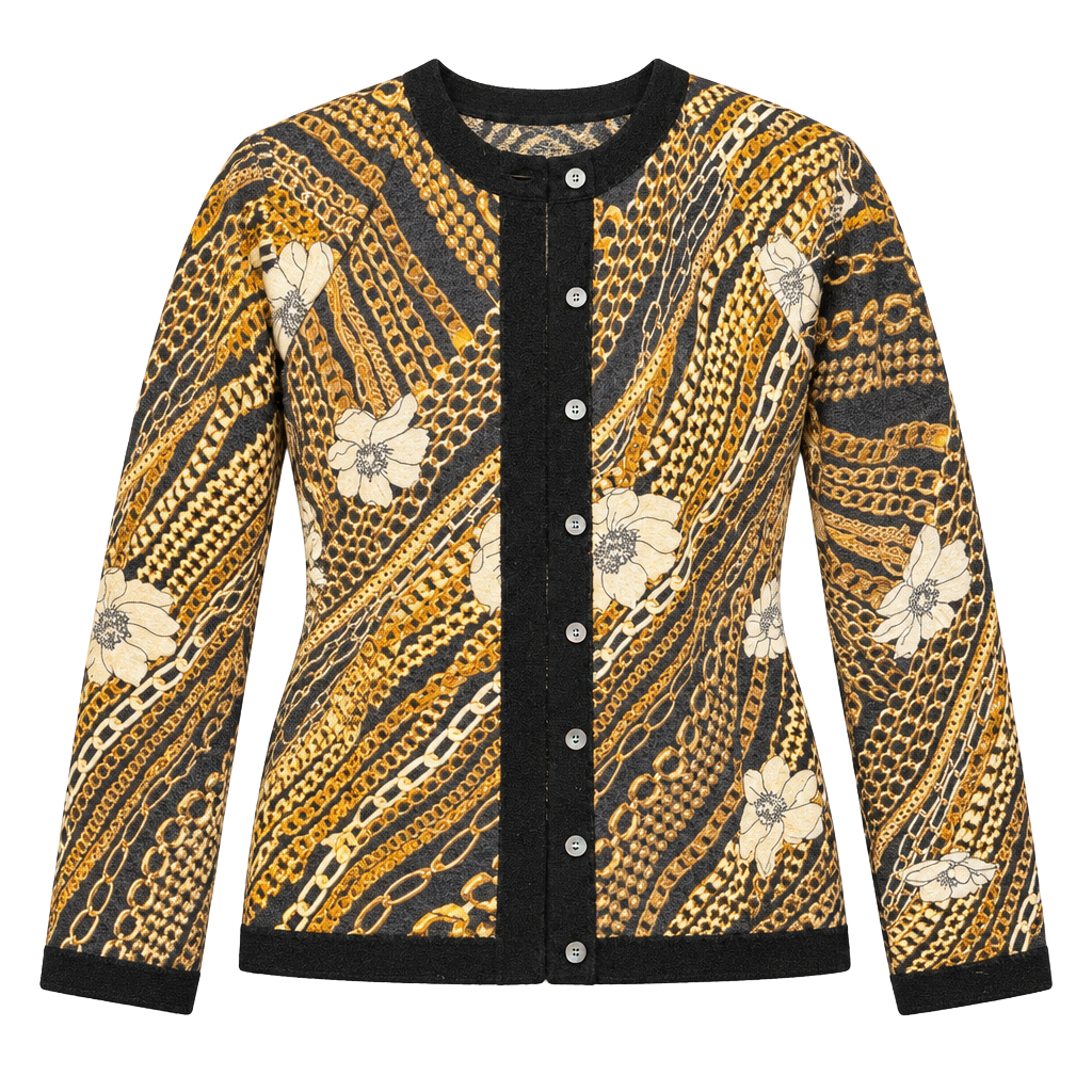 Neiman Marcus Cashmere Cardigan Sweater Size L Chain Floral 1