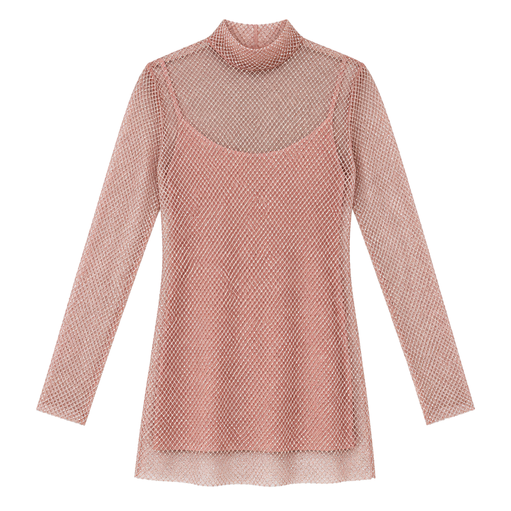 Da Veamor Rhinestone Fishnet Mini Dress Size M Pink 1